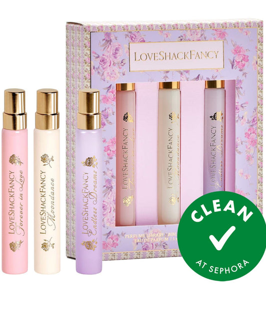 PREORDEN- Perfume Library Travel Spray Gift Set | LOVESHACKFANCY (TARDA DE 2 a 4 SEMANAS EN LLEGAR)