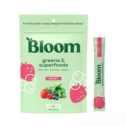 PRE-ORDEN BLOOM NUTRITION Greens and Superfoods Powder Stick Pack - Berry - 5ct | BLOOM