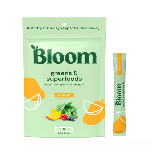 PRE-ORDEN BLOOM NUTRITION Greens and Superfoods Powder Stick Pack - Mango - 5ct | BLOOM